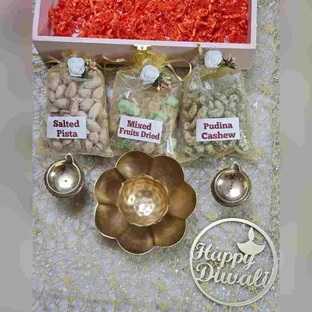 Order Wooden MDF Hamper with Dry Fruits for Diwali